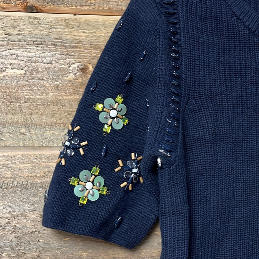 Banana Republic NWT Blue Knit Jeweled Short Sleeve Sweater Medium - Picture 2 of 8
